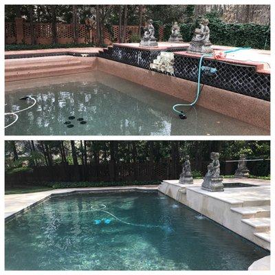 Before and After. Top Notch Pool Management renovated our pool to perfection!