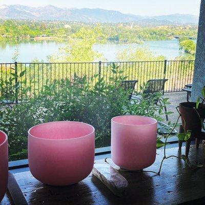 Sound Therapy with Rose Quartz bowls handmade in Nepal.