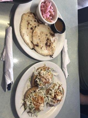 Pupusa with cheese, beans and pork