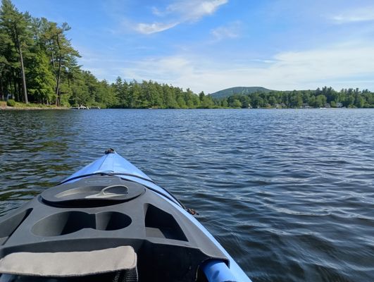 This is your Wilderness systems pungo 120 with front console on Wyman Pond looking at Wachusett Mountain.