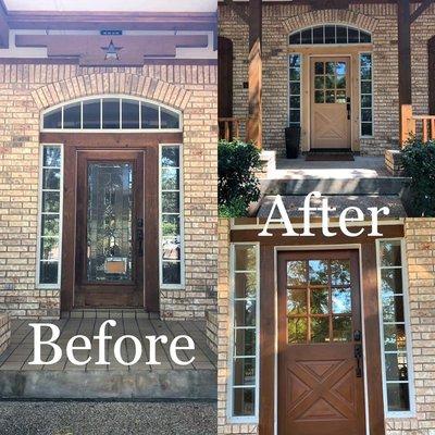 We not only install new doors but also stain them.