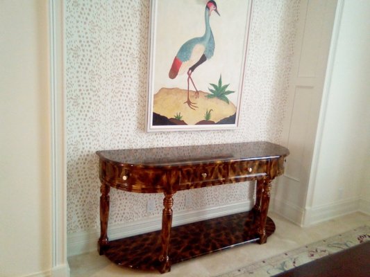 Tortoise shell faux finish on console table done by YoyoJerryArtWorks.