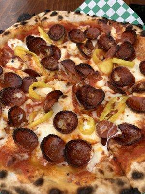 Pepperoni and banana peppers