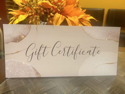 Gift certificates are a great gift to give to a loved one!