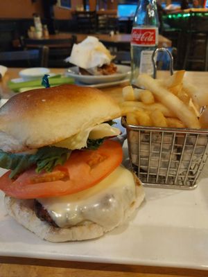 This is my cheeseburger and fries . I ordered mine well, and it was done and juicy . I can't complain about anything.