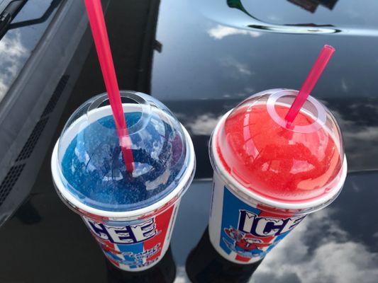 Icees!!!! Blue raspberry and strawberry