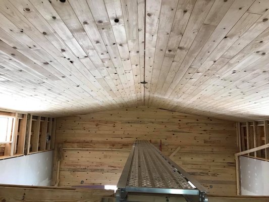 Installation of pine ceiling