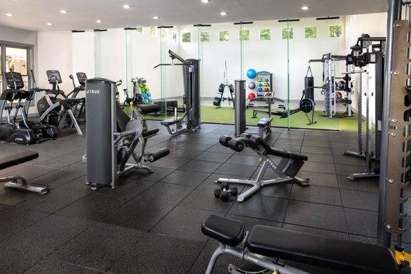 Expansive fitness center with cardio and strength equipment