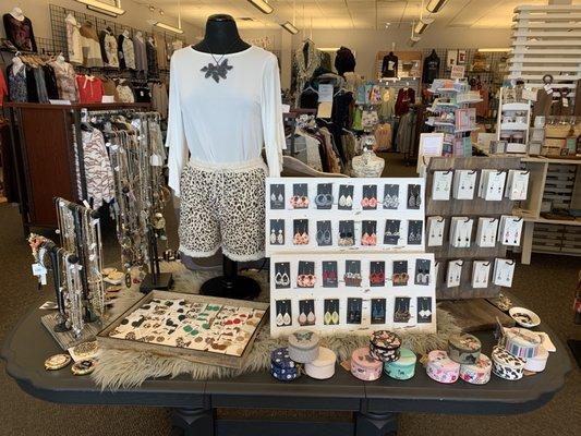 Jewelry display with lots of hand crafted pieces.