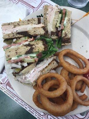 Turkey Club with Onion Rings - YUMMY!