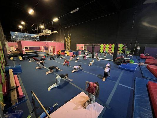 Gymnastics training in progress