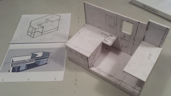 Conceptual stages of design for lighting restoration office/shop in Brooklyn