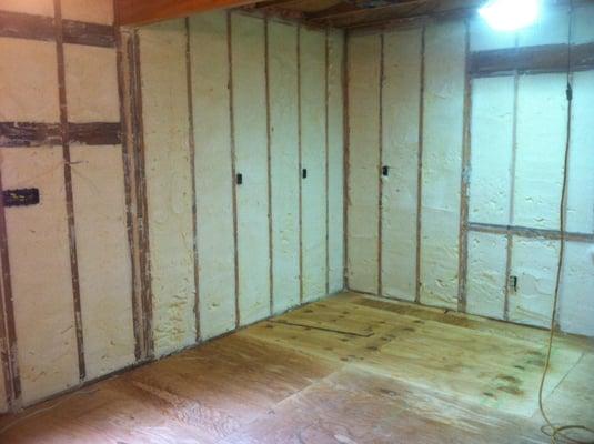 Kitchen remodel.  Studs filled with open cell spray foam insulation.