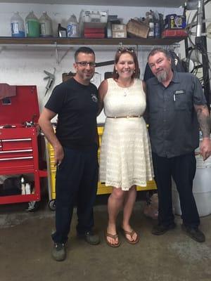 Paul, the Owner, Abbey, Office Manager, and Vince, Lead Mechanic.