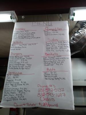 Menu hone and prices.