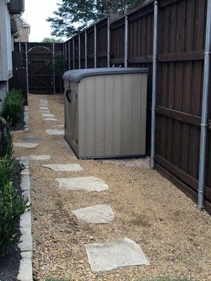 Backyard side yard, new walkway and crushed granite.