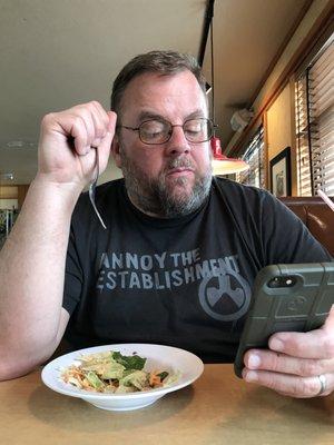 My hubby eating a salad.