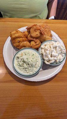 Fried Fish and Shrimp with cole slaw and Mac Salad