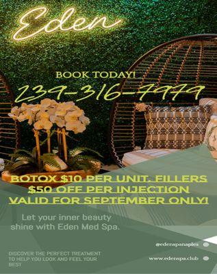 Specials going on! Botox $10 unit and $85 Semaglutide weekly shot!