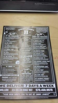 The 5th and most recent menu from Jimmy Johns showing $6.75 for club sandwiches. I get making money but GREED never pays...