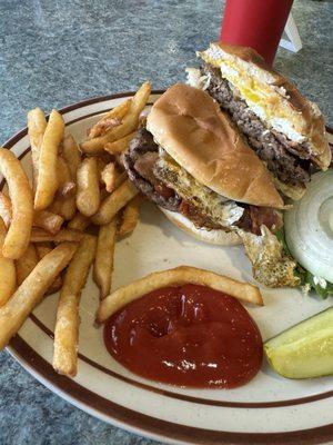 Farmhand burger: bacon, egg and cheese.