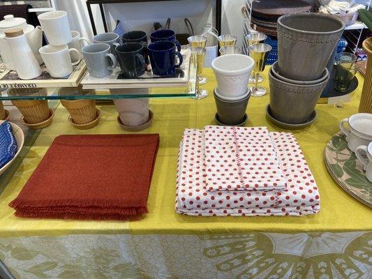 Selection of linens and cups for the home.