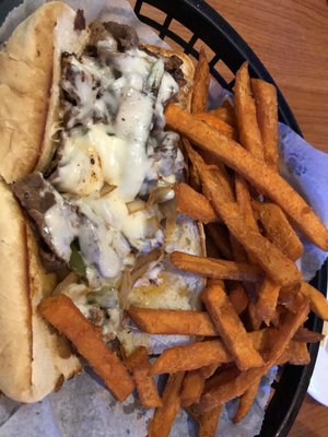 Philly Cheese Steak with sweet potato fries!