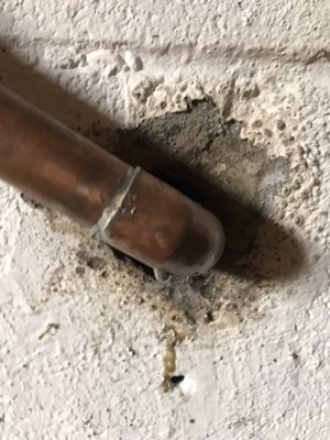 The pipe broke at the wall.