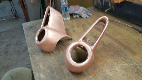 Bumper ends after Metal Fab and copper-plated hand blocked