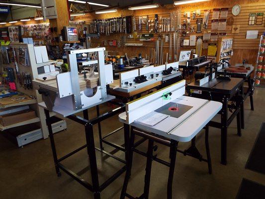 The Eagle America Showroom and Outlet Store: displayed router tables.