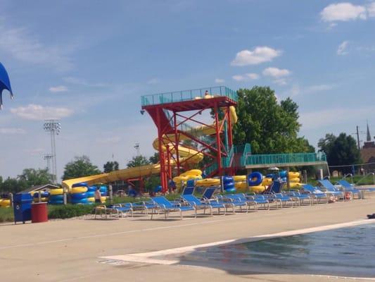 Opening weekend. The sun is gorgeous, but the water is still 67 degrees. The Banana Peel Slide!