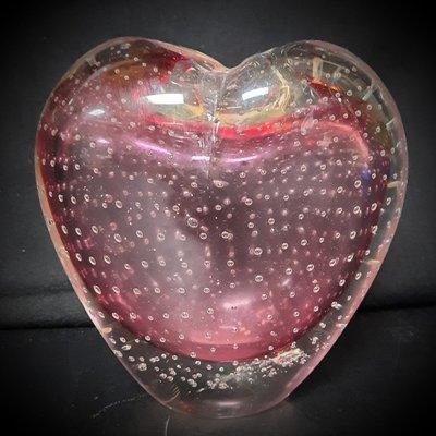 Just in time for Valentine's Day! Thick glass heart shaped vase. Measures 5.5"L x 3"W x 5.5"H. $15