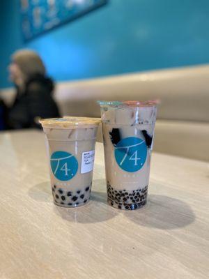 Roasted oolong milk tea w boba & milk tea w boba & grass jelly