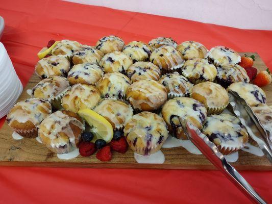 Freshly baked Lemon Blueberry muffins with Lemon Glaze