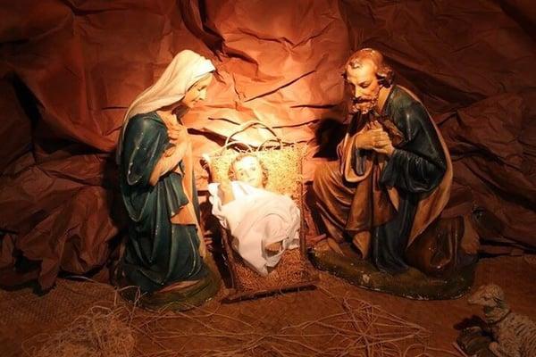 The beautiful manger in the back of the parish