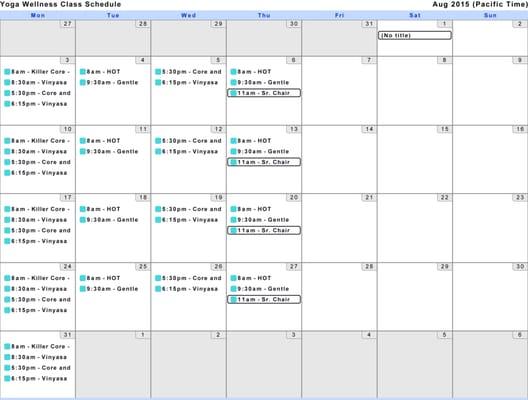 August Class Schedule - visit us at: www.yogaiswellness.com