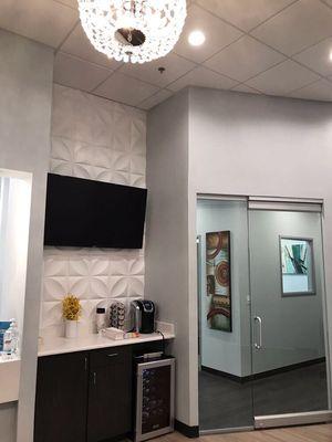 Beverage area & TV in waiting area