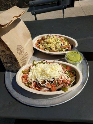 Delicious burrito bowls outside!