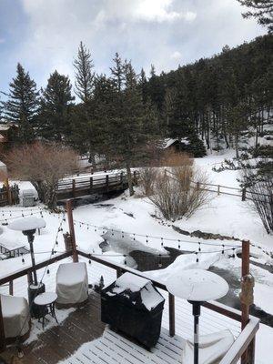 Overlooking the main balcony and river.