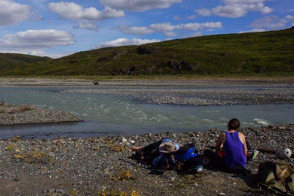 The rushing waters off a glacier; caribou chaperone, and lunch provided by the expert staff of Traverse Alaska.  Life is good!