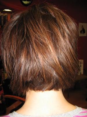 Client. shredded bob, multi highlights.