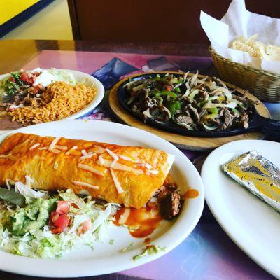 Steak fajita and macho burrito.