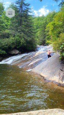 Sliding waterfall just upstream of the first creek crossing. Notice this guy is using a rope to return to the top of this waterfall.