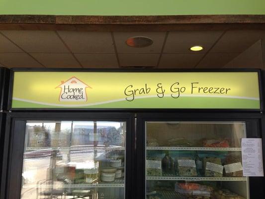 One way to get our cook-at home-meals, soups and desserts is to stop in and select from our Grab & Go refrigerators and freezers.