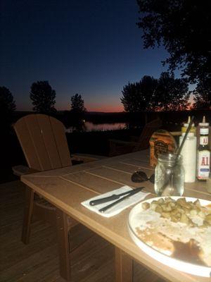 Sunset in the valley of the B.H.R. on the patio of the Big Horn River Lodge.