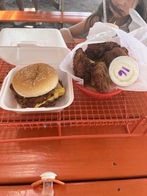 Warrior burger and chicken wings