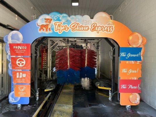 Inside the car wash tunnel at Tiger Shine Express in Wildomar jut off the 15 Freeway