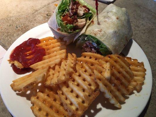 Chicken bacon wrap with waffle fries