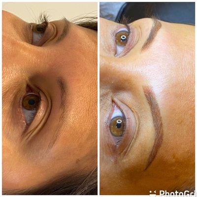 Microblading powder brows before and after