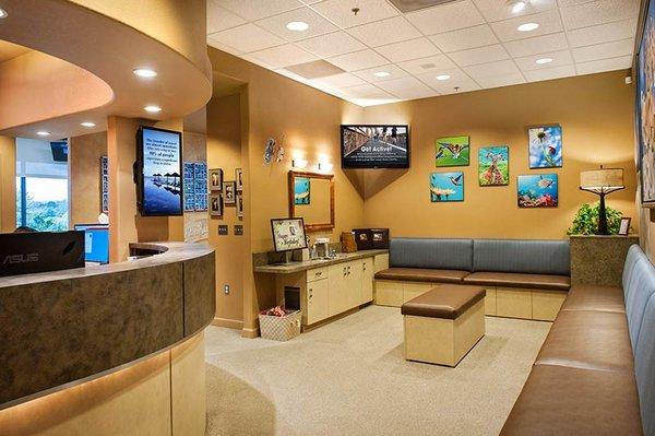 Reception area with PlayStation and beautiful, entertaining dynamic displays